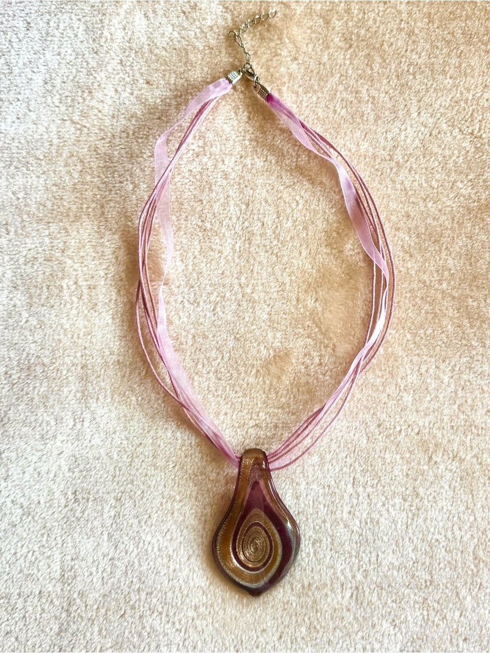 Vintage Y2K Brown & Pink Swirly Glass Pendant Necklace